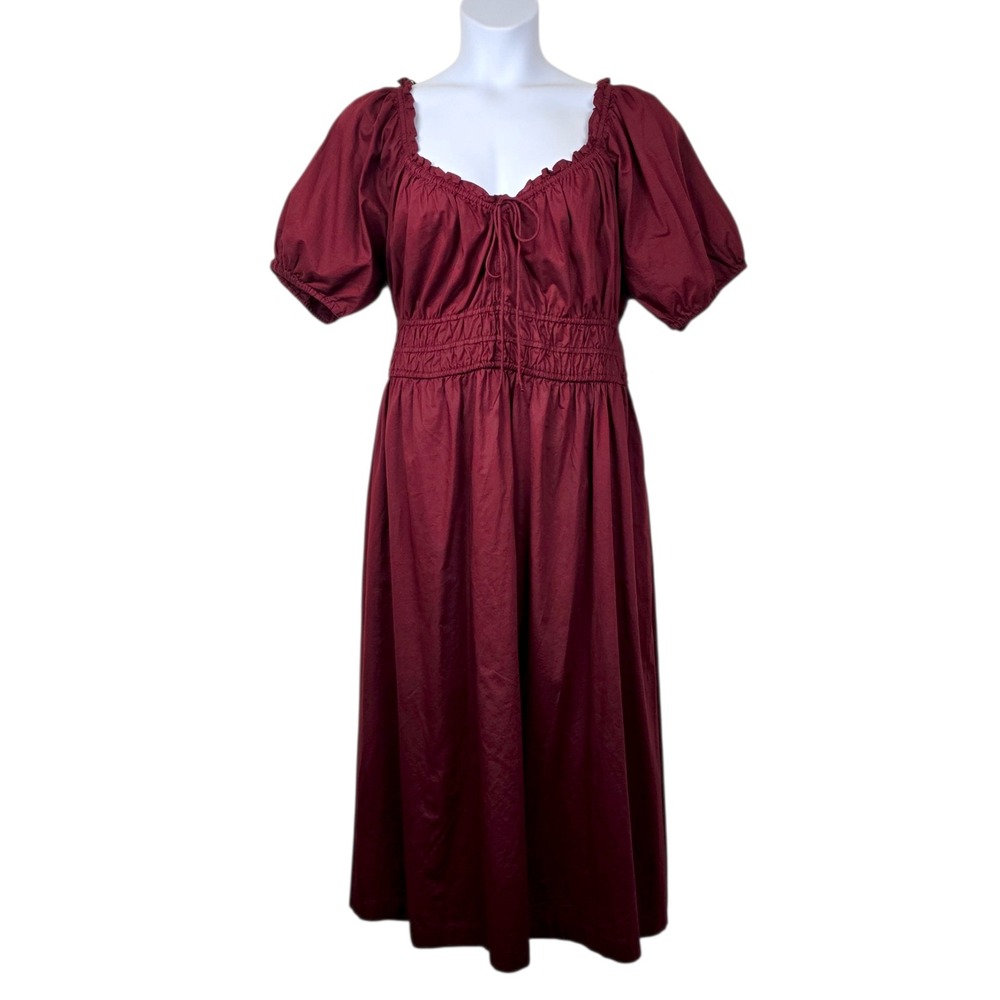 Old Navy Womens Puff Sleeve Clove Burgundy Smocked Midi Dress Size 2X NWT